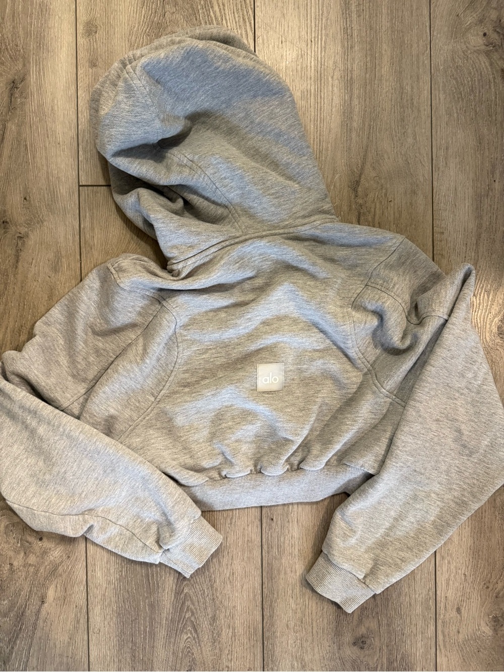 ALO Cropped Sweet Escape Hoodie in Athletic Heather Grey - Picture 2 of 2